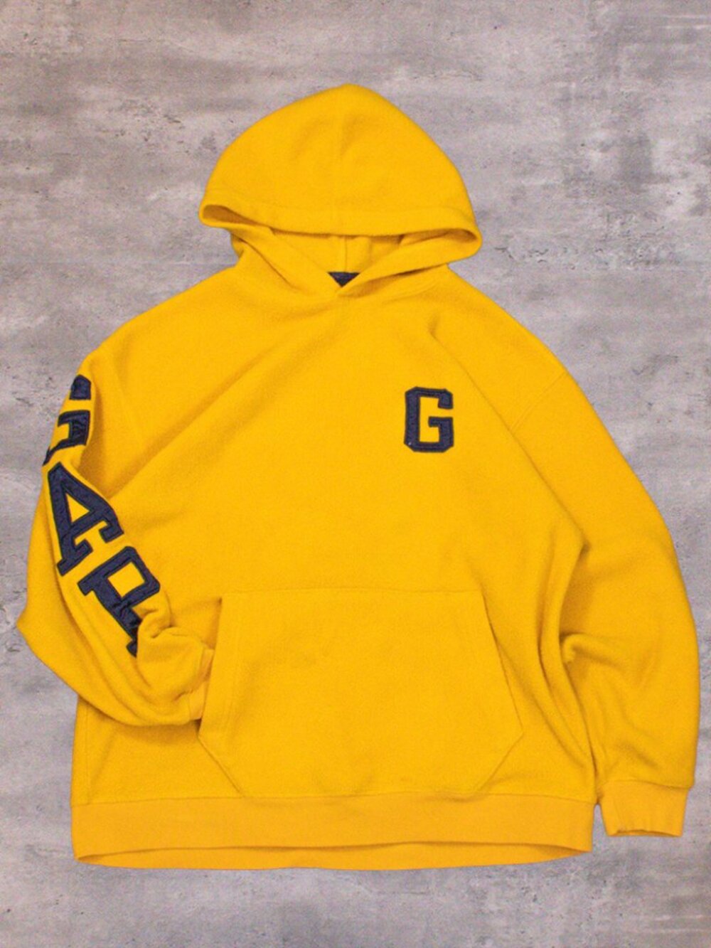 Vintage VTG 1990's 90's Gap Polyester Yellow Spell Out Pull Over Hoodie